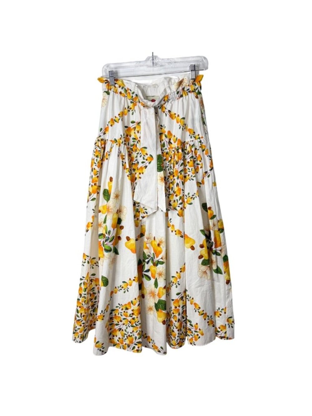 Farm Rio Womens Size S Cashew Scarf Maxi Skirt Floral High-Waisted Tie Belt Cott